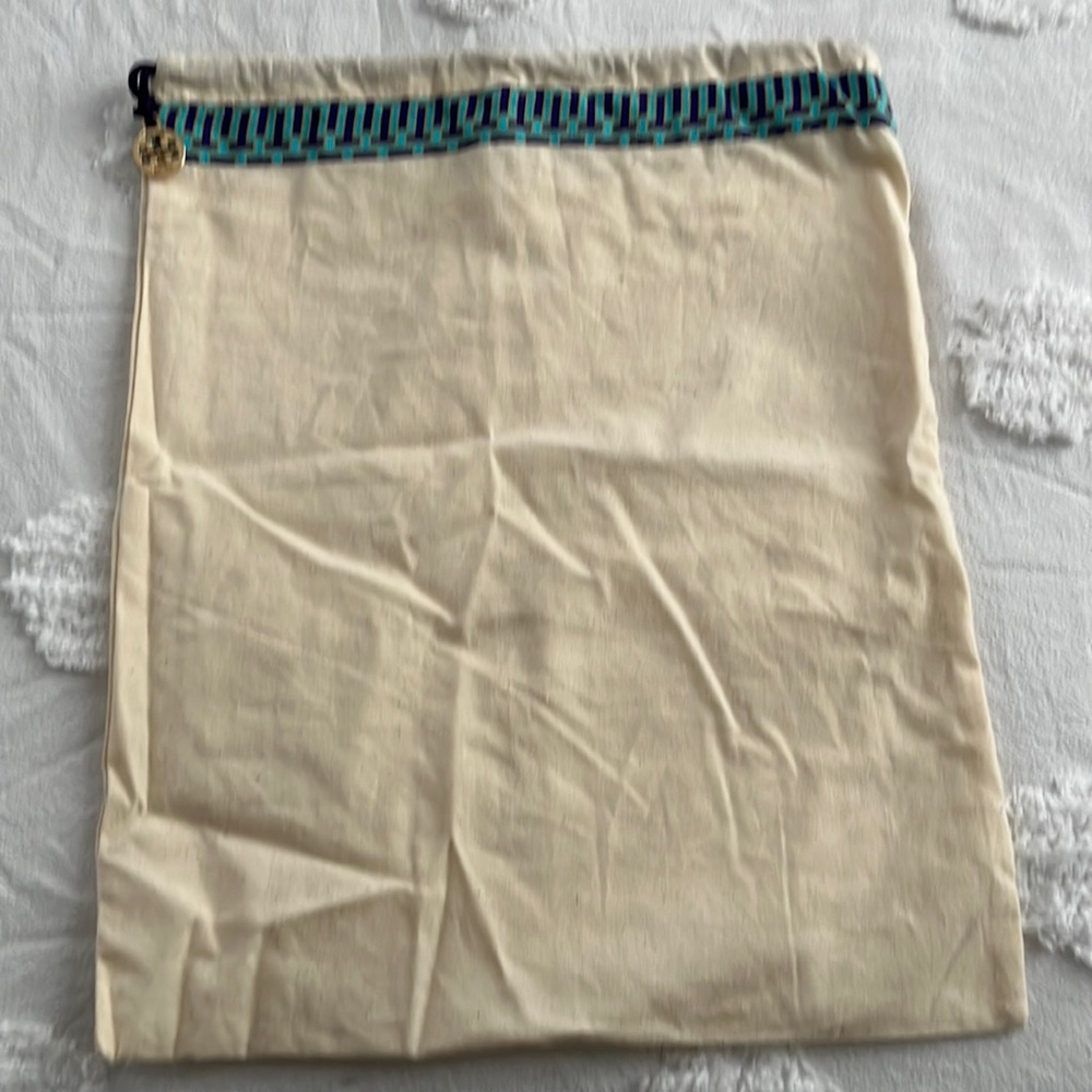 Tory Burch canvas drawstring bag   Perfect for a pair of slides or accessories.
